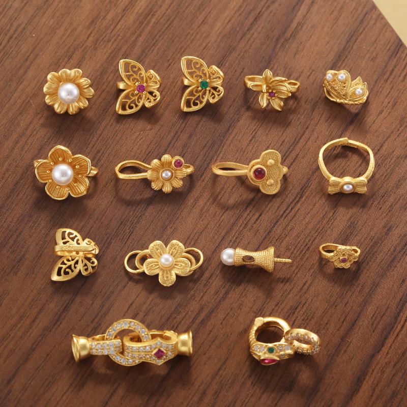 Gold Plated S925 Silver Butterfly Pearl Zircon Clasp DIY Bracelet Connector P24