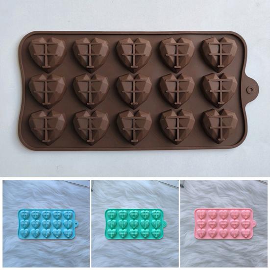 3D Diamond Heart Silicone Mold 15 Grid Diamond Love Heart Shaped Mold Tray Silicone Baking Pan Mold for Making Cake Chocolate Mousse Dessert
