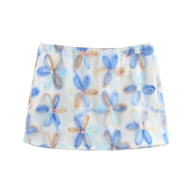 

Kaslead New Arrival Women s Clothing Fashion Style Stylish Simple and Versatile Heavy Industry Color Three-Dimensional Flower Skirt Blue L
