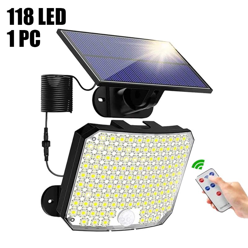 118 LED Solar Licht Outdoor Wasserdicht mit Motion Sensor Flutlicht Fernbedienung 3 Modi für Terrasse Garage Hinterhof Solar Lampe