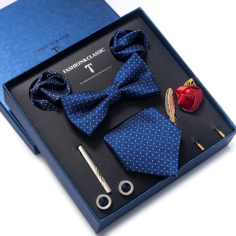 Dress 8-Piece Wedding Groom Tie Men'S Formal Business Bow Tie Square Scarf Tie Clip Hand-Typed Gift Box Packaging