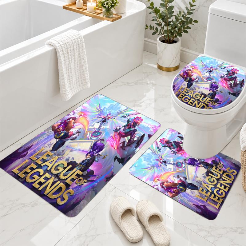 3Pcs Flannel Toilet Mat Set League of Legends Bathroom Rug Non Slip Bath Carpet Home Decor
