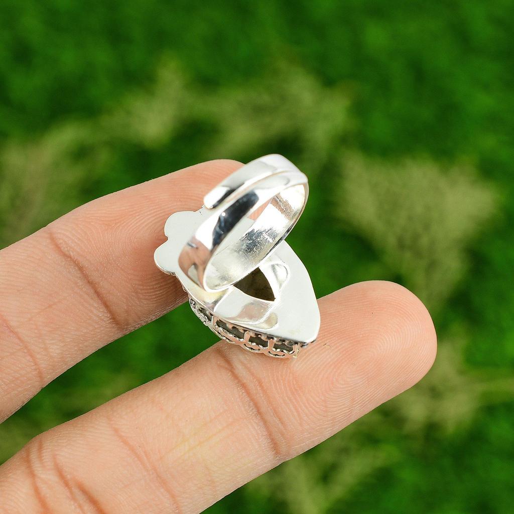 Gift For Her 925 Silver Natural Labradorite Rough Stackable Adjustable Ring