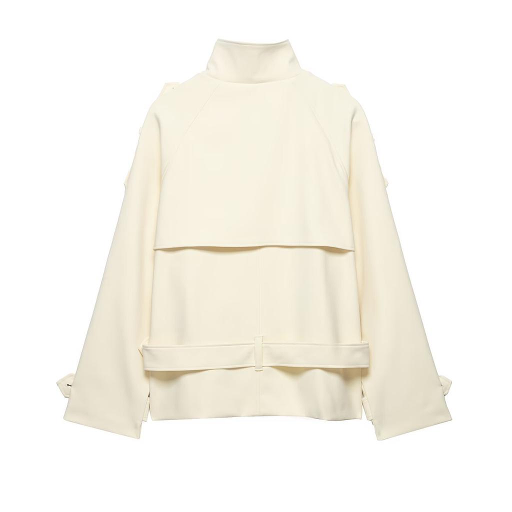 New European and American style stand-up collar double-breasted fashion lace-up trench coat