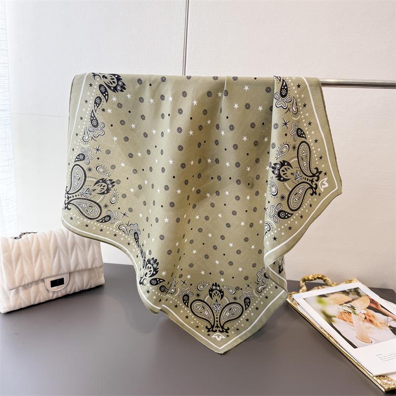 Cashew Flower Herringbone Pattern Cotton Linen Small Square Scarf Silk Imitation Velvet Shawl Sun Protection Women's