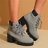 Women Lace Up Chunky Block Heel Ankle Boots Fashion Thick Sole Platform Short Martin Boots