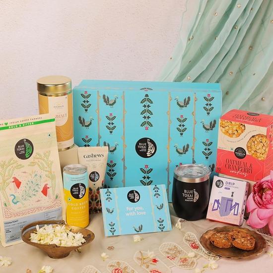 Blue Tokai Coffee Roasters Meghmitra Gift Hamper | Cellar Mug, Coookies, Drip Bags | Diwali Gift Hamper With Festive Diya | Corporate Gift |