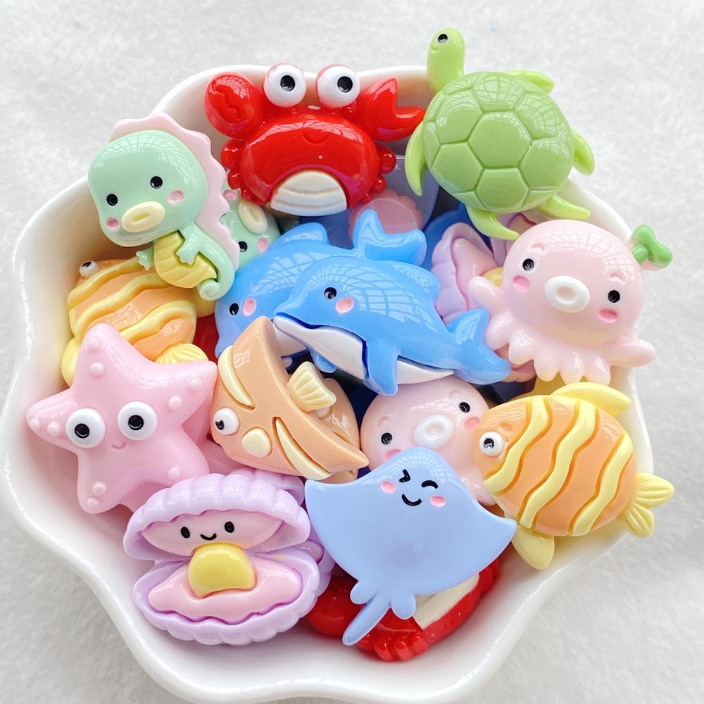 10Pcs New Resin Cartoon Starfish, Crab, Shell, Fish Series Flat Back Cabochons Scrapbooking DIY Jewelry Craft Decoration