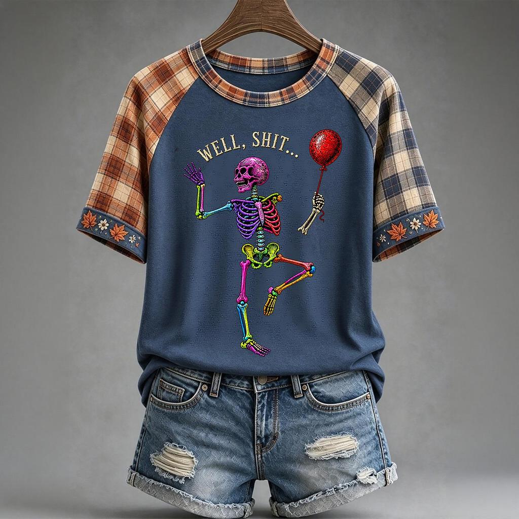 Women's Halloween Raglan Sleeve T-Shirt Neck Short Sleeve Printed Top
