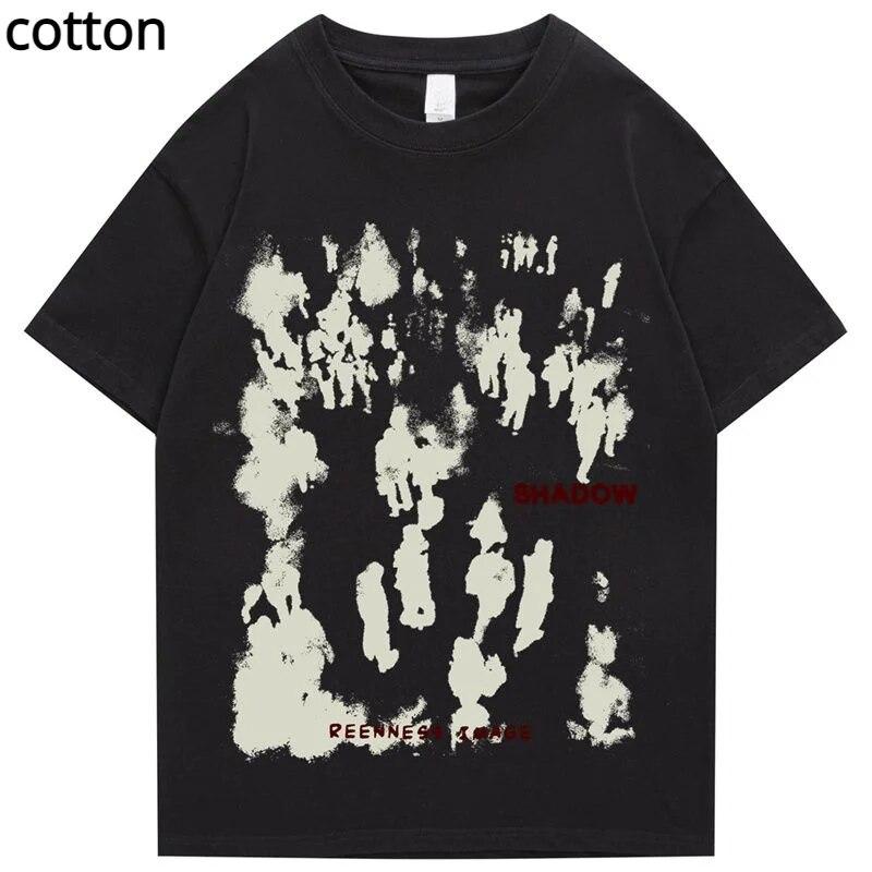 Oversized T-shirt Summer Cotton Short Sleeve Tee Shirt Fashion Printed Shadow Hip-Hop Women Clothes Unisex's Top 2023 New Arrival