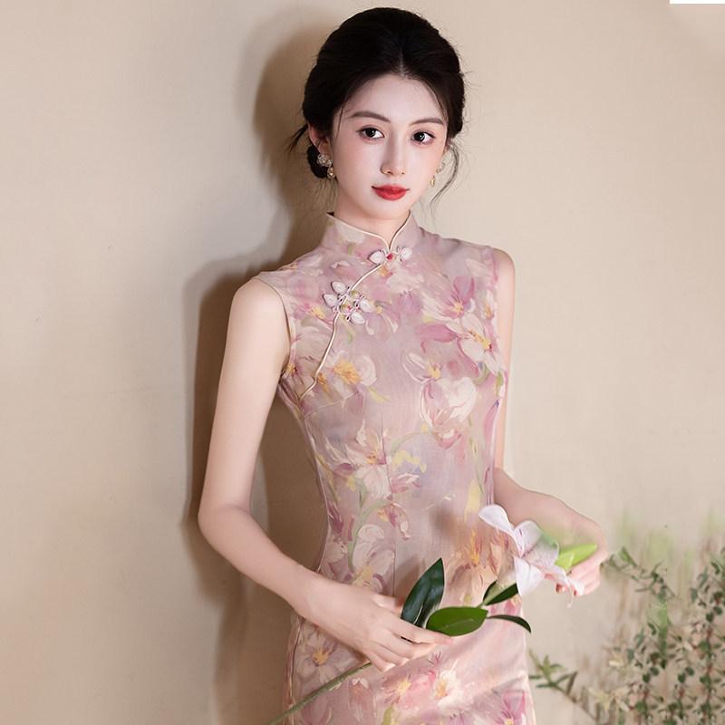 Pink Sleeveless National Style New Chinese Suzhou Long Cheongsam Improved Young 1011 New Women's High-end Summer
