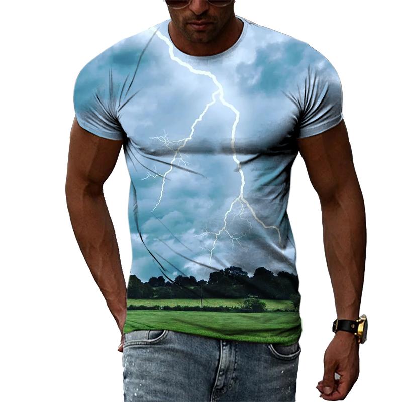 Summer New Fashion Lightning Graphic T Shirts For Men Casual 3D Natural Climate Print T-shirts Personality Cool Blouse T-shirts