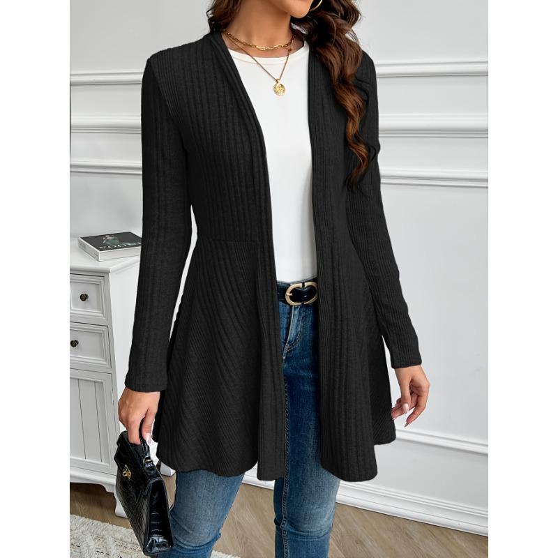 Women's Elegant Solid Color Textured Loose-Fit Cardigan - Medium Stretch Spring/Fall Layering Piece, Hand Washable Casual To Semi-Formal Sweater