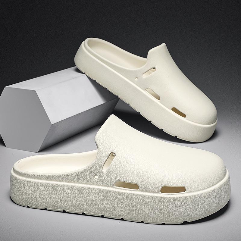 

Мужские летние нескользящие шлепанцы с закрытым носком и открытой пяткой - Полушлепанцы и EVA сандалии 38-39 кремовый/белый