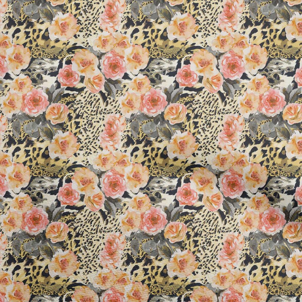 oneOone Bavlněná flex zelená látka, potisk zvířecí kůže s květinovým potiskem, látka na prošívání oděvů, 40 yardů