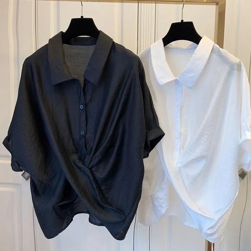 Camicia Estiva da Donna con Orlo Irregolare Stile Coreano Vestibilità Larga Design Snellente Top