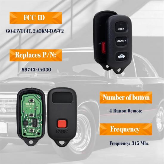 Keyless Entry GQ43VT14T Key Fob Replacement Fits for 2002-2006 Toyota Camry Corolla Matix Pontiac Vibe Car Remote Keys, 315MHz