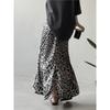 Johnature Summer Light Leopard Print Slit Skirts Women Summer Casual Loose Skirts