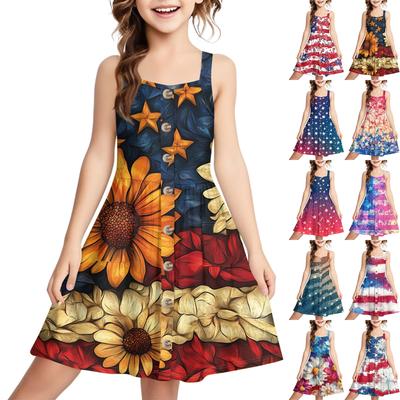 Kinder Button-Down, Manschettenlos Tasche Lässig Druck Unabhängigkeitstag Sommerkleid