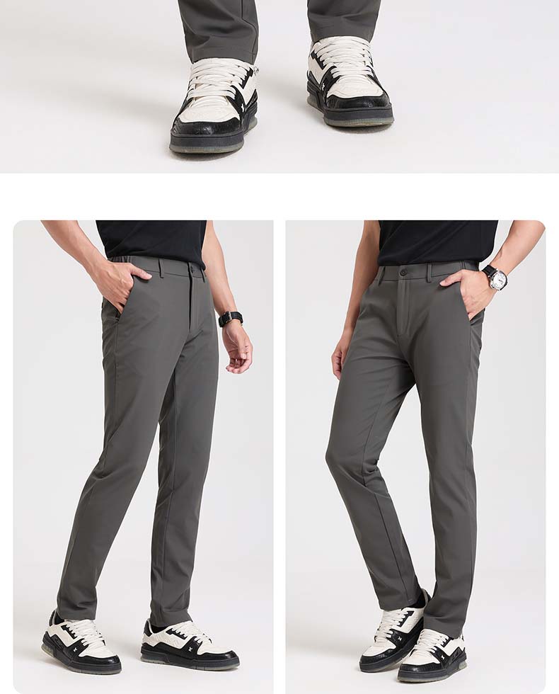Langdeng Men's Spring/Summer Stretch Machine Washable Breathable Sweat Wicking Straight Leg Casual Pants with High Elasticity and Wrinkle Resistance