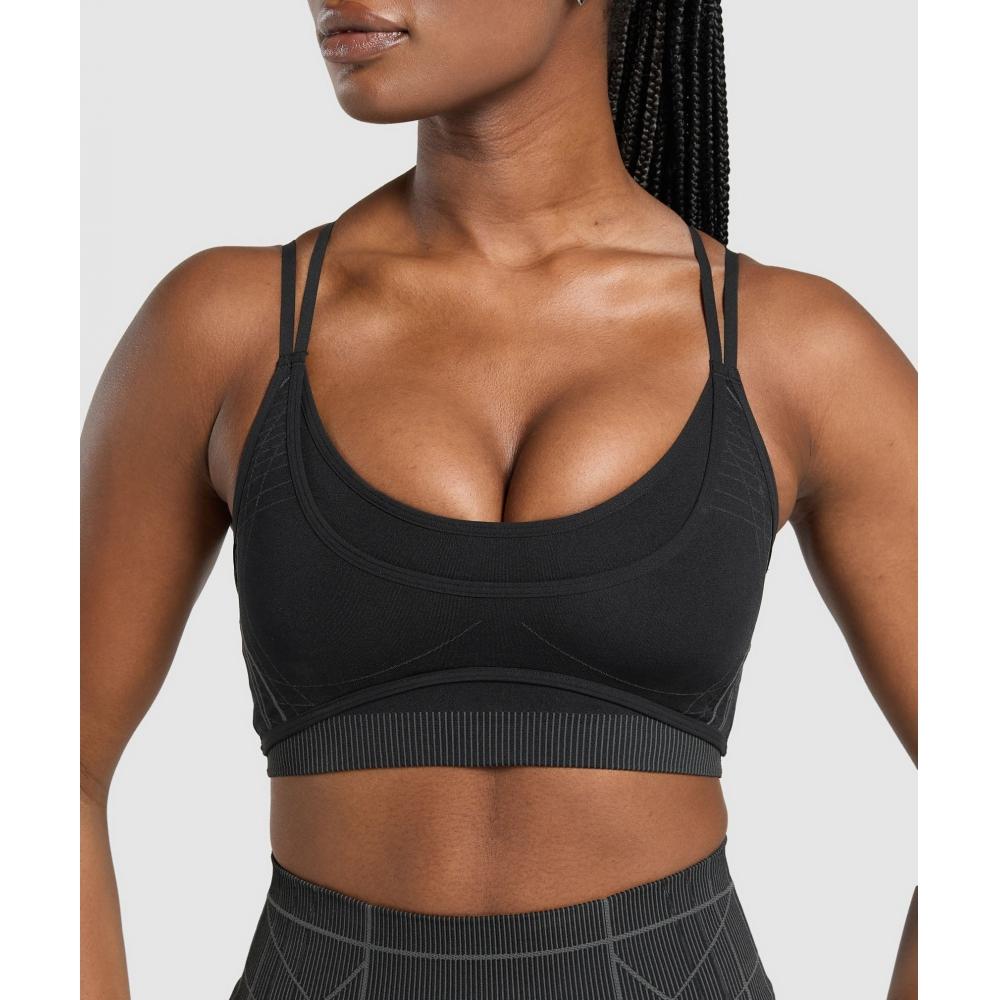Gymshark Apex Seamless Strappy Sports Bra Black Graphite Grey B3b3k Bb29