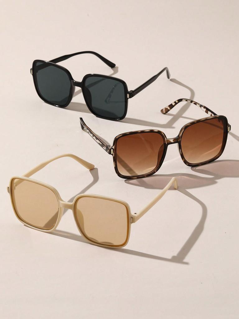 3PCS Fashion Square Oversized Plastic Frame Women Sunglasses For Men Daily Life Shades Eyewear Accessories.