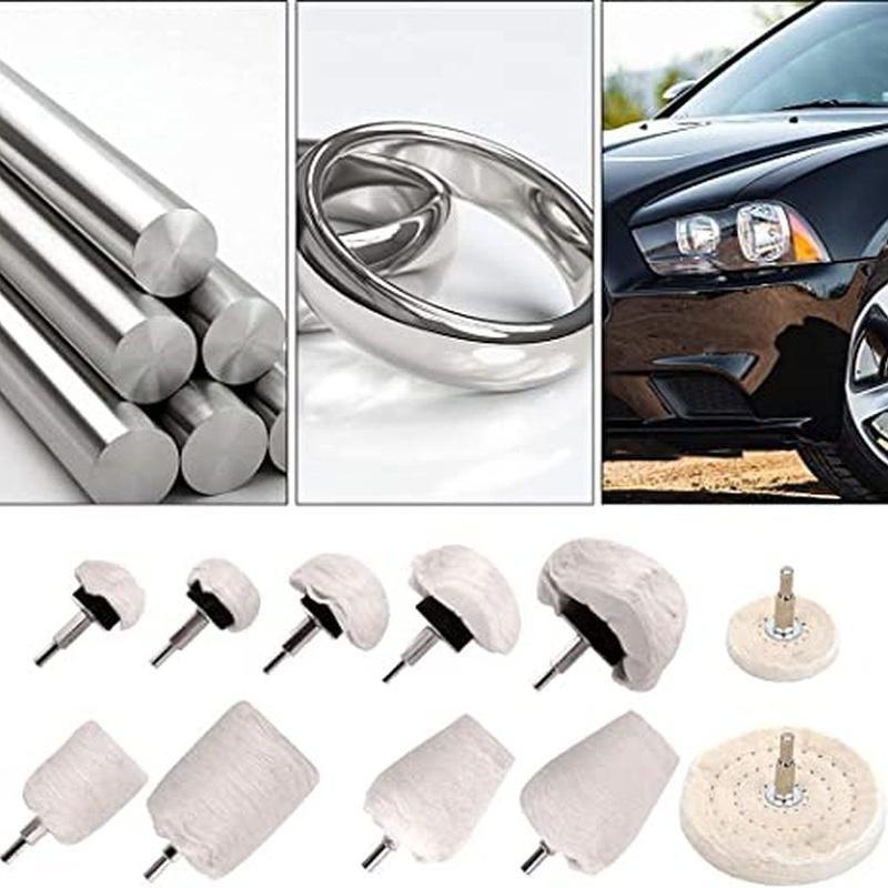 Set de roți de șlefuit 11 buc pentru burghiu, set de instrumente de lustruit, cap de șlefuit din bumbac cu arbore hexagonal de 1/4 inch pentru unelte rotative