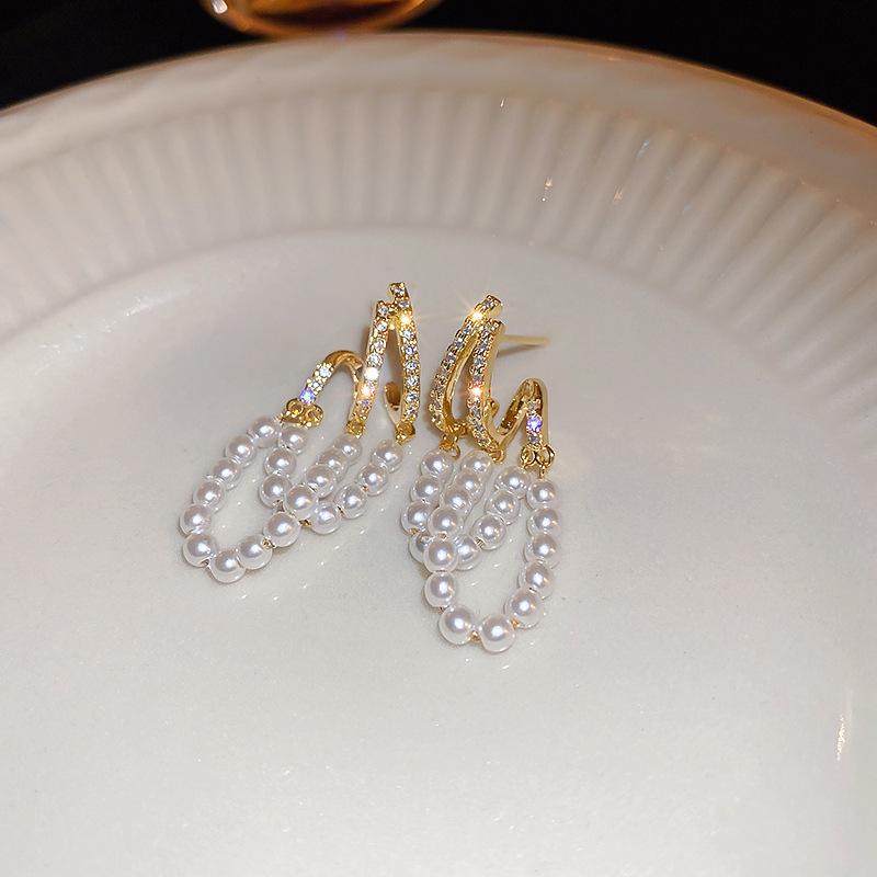 French Retro Luxury Silver Pearl Tassel Stud Earrings - Elegant and Versatile for Women