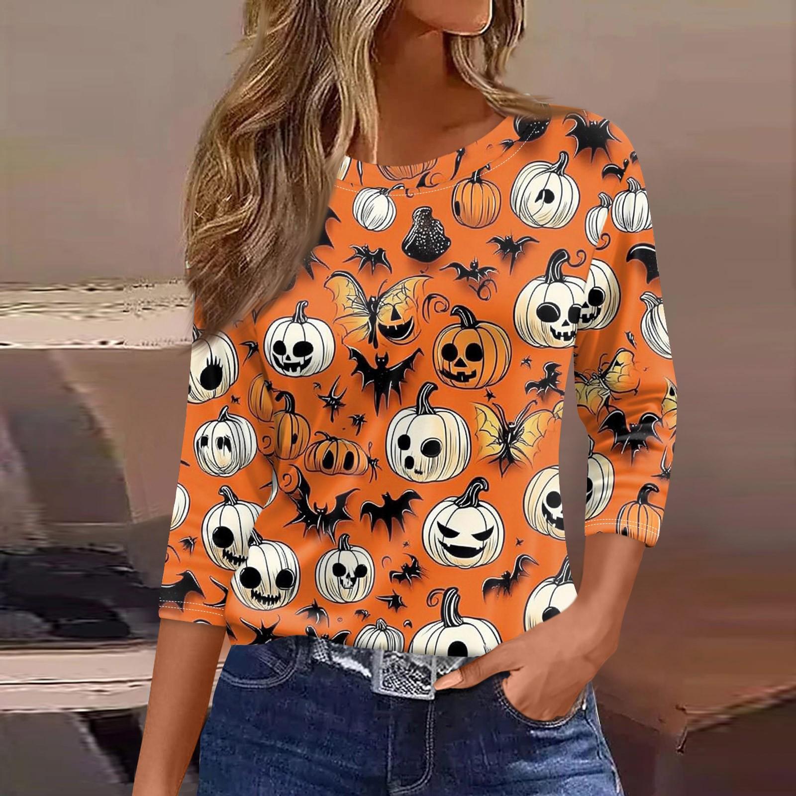 

Жіноча футболка Модна повсякденна футболка з круглим вирізом і 3/4 рукавами Вільна футболка з принтом Жіночий топ XXL помаранчевий