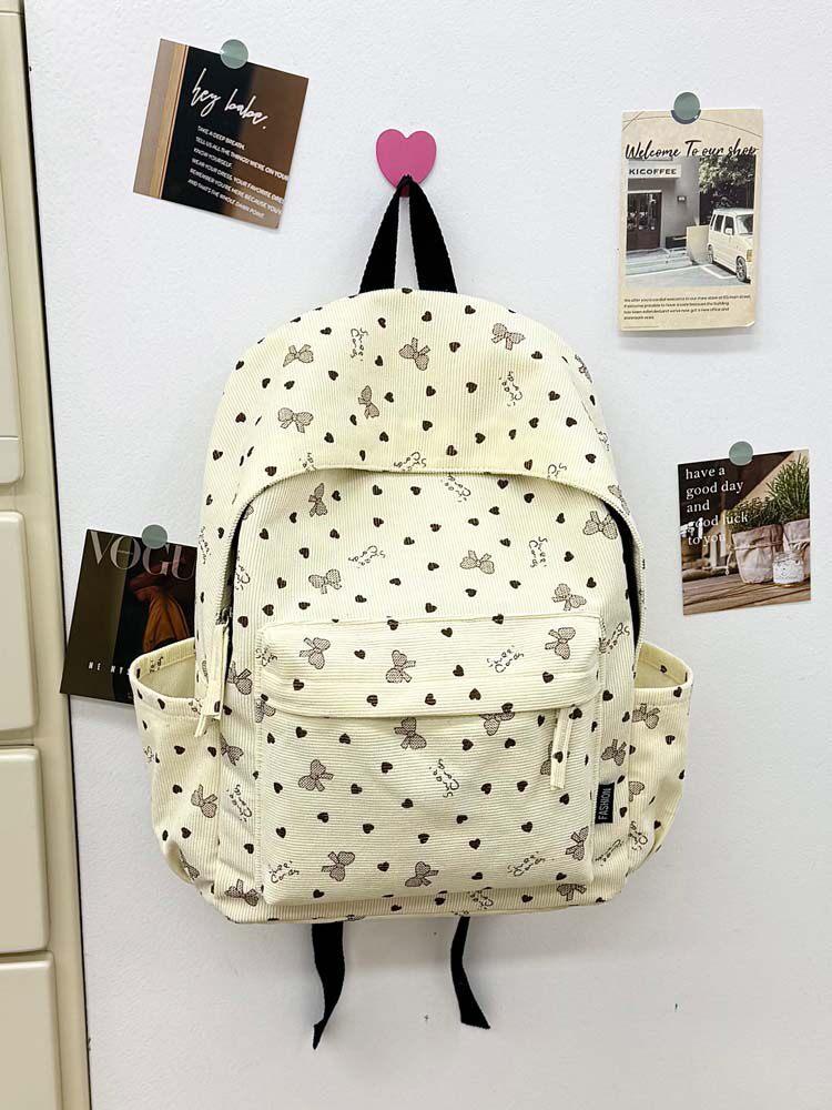Schoolbag Corduroy Cute Backpack Girl Girl Heart Printing Large Capacity Lightweight Simple Backpack Campus Style Student School Bag