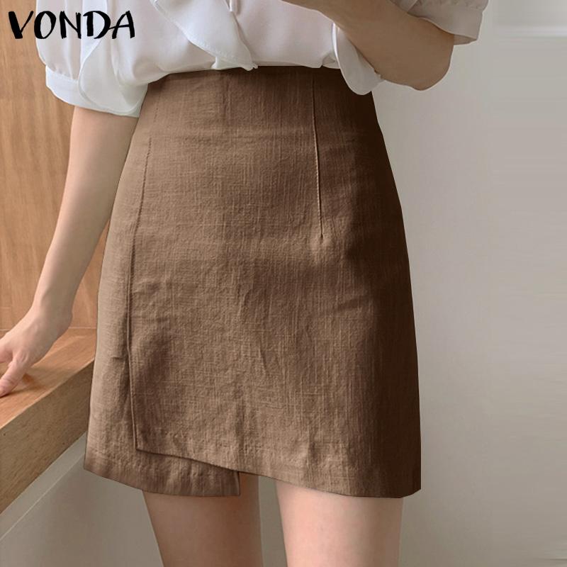 

VONDA/горячее лето с высокой талией, плиссированные мини-юбки трапециевидной формы, однотонные повседневные короткие юбки