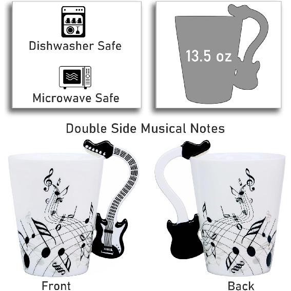 Guitar Mug Guitar Coffee Mug Gifts for Guitar Players - 13.5 oz Guitar Cup Novelty Musician Gift for Music Lovers, Rock and Roll Music Coffee Mug