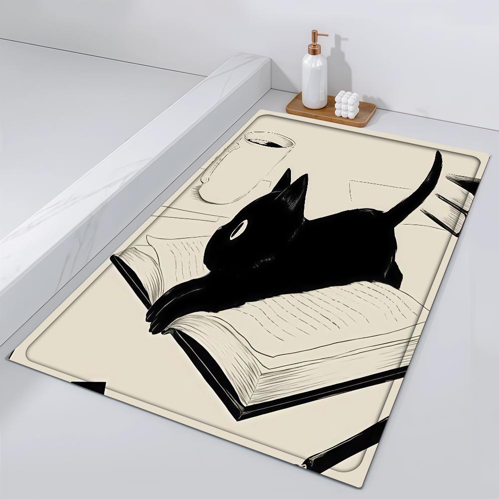 Door Naughty Mat Bedside Entrance Bath Kawaii Cute Floor Decoration Corridor Door Mat Cat Black Carpet Living Room Balcony