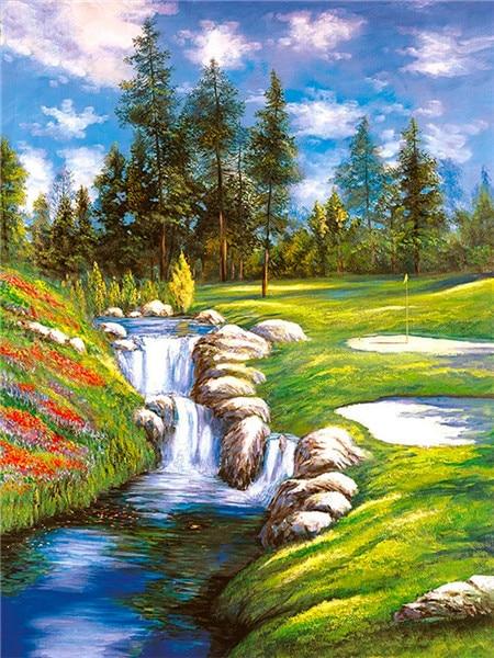 Hel kvadratisk/rund diamantmaling Landskap 5D DIY diamantbroderisalg Foss Rhinestones Mosaikkveggkunst