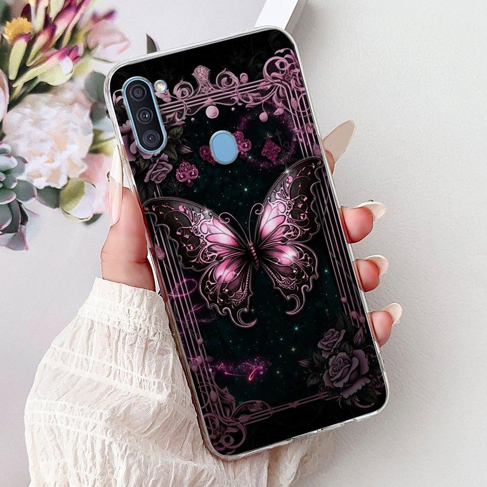 For Samsung Galaxy A11 M11 Phone Case Samsung A11 M11 A115F M115F Elegant Floral Cat Painted Soft Silicone Transparent TPU Cases
