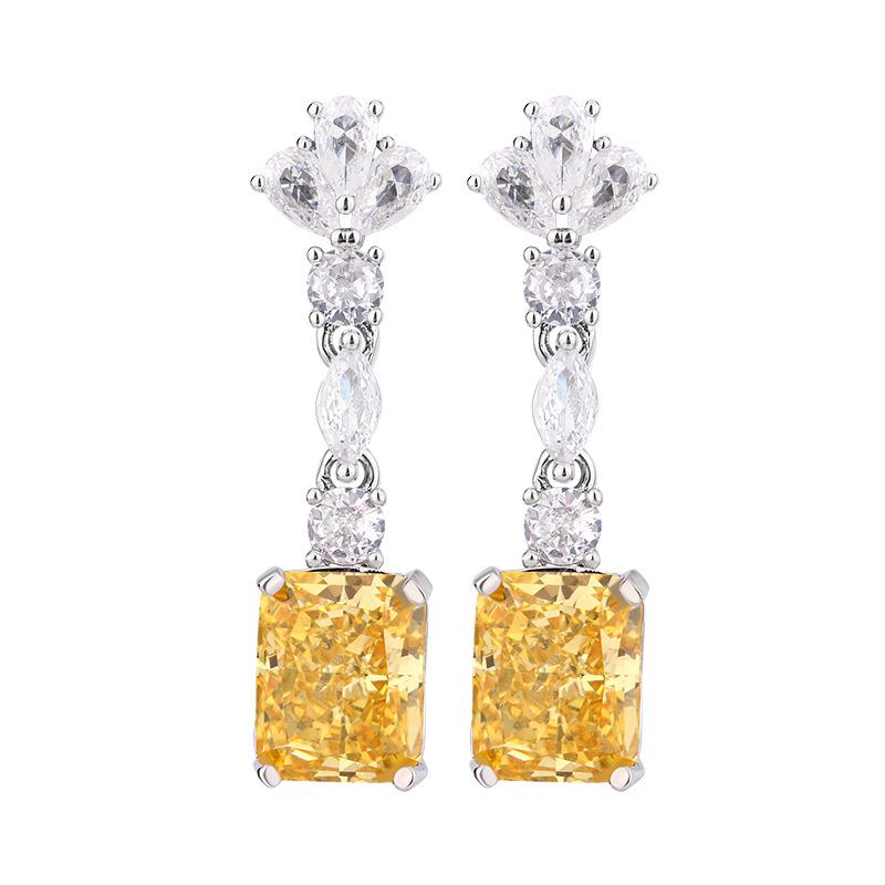 Autumn And Winter Jewelry High Carbon Diamond Ice Flower Cut Copper Inlaid Yellow Diamond Sugar Cube Set Female Lead Stone 8 * 10