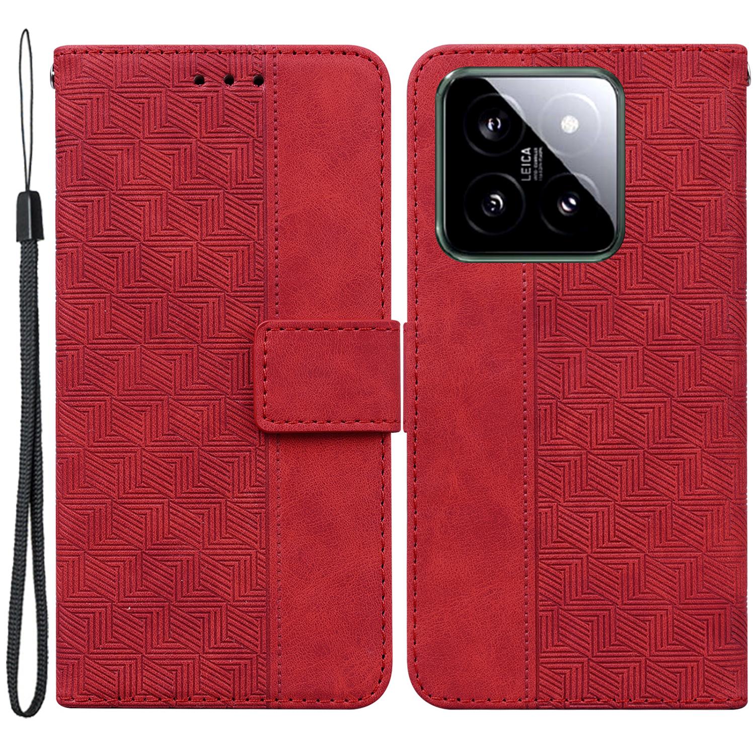 

For Xiaomi 14 Case Geometry Pattern Imprinted Leather Phone Cover F