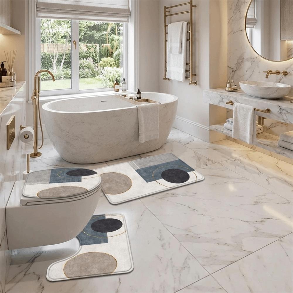 3PCS/SET Marble Pattern Bathroom Mat Super Absorbent Toilet Lid Cover Bath Mat Set  Bathroom