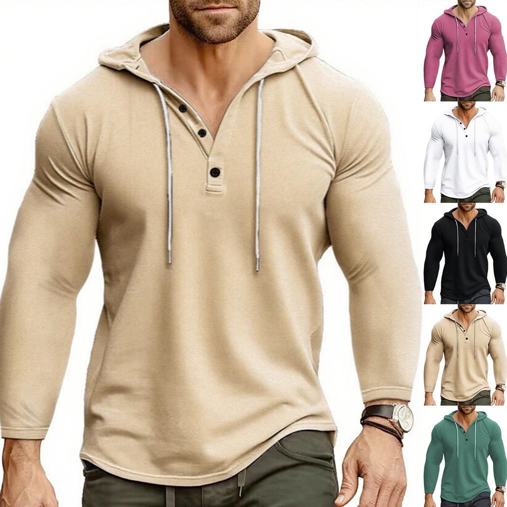 Men's Solid Color Stand Collar Button Sweatshirt Hoodie Men's Sports Large Size Casual Sweatshirt