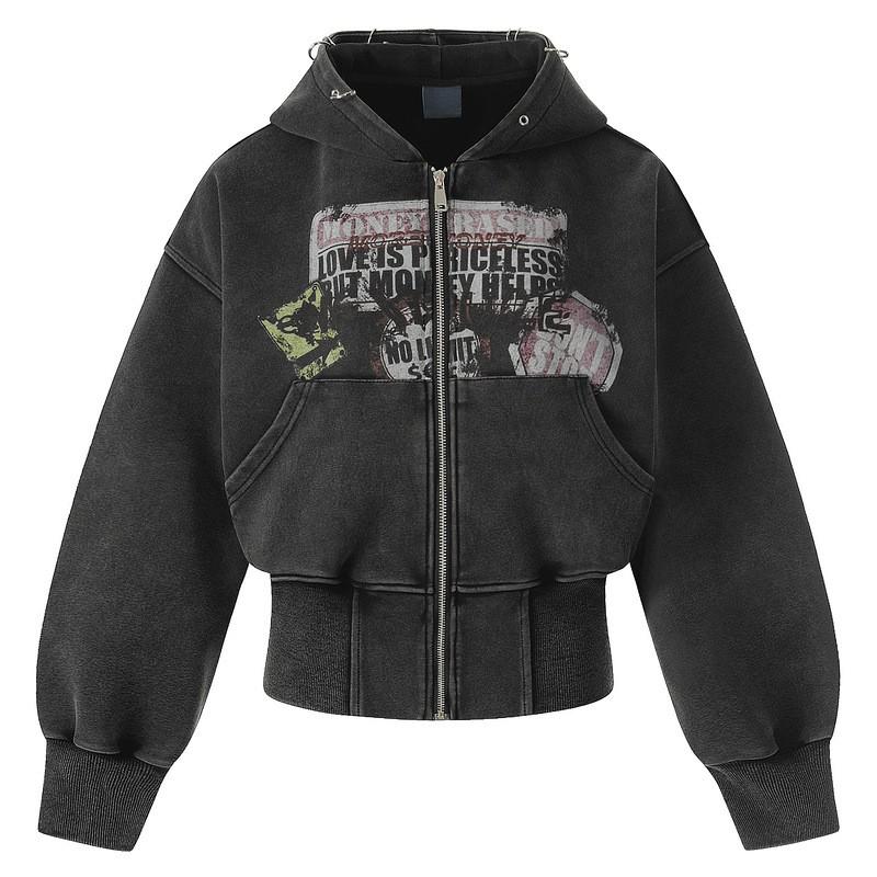 Womens Black Hooded Sweatshirt Jacket 2026 Streetwear Chic Slim Fit Casual Top Teens