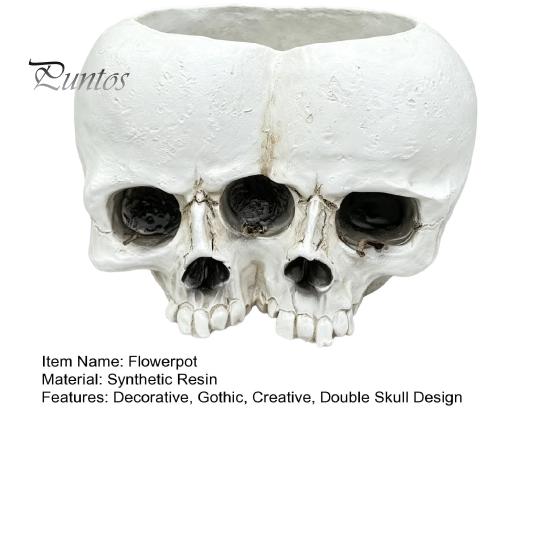 Gothic Style Gift Double Skull Flowerpot for Succulents Green Plants, Realistic Resin Planter, Small Pot Plant Halloween Party & Indoor Outdoor