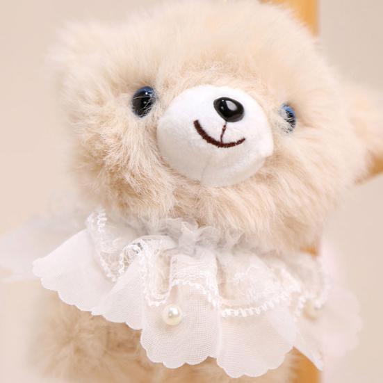 Doll Pendant Plush Lace Collar Bear Keychain with Metal Bead Chain Portable Bag Hanging Charm Soft Skin-Friendly Plush Doll Accessory