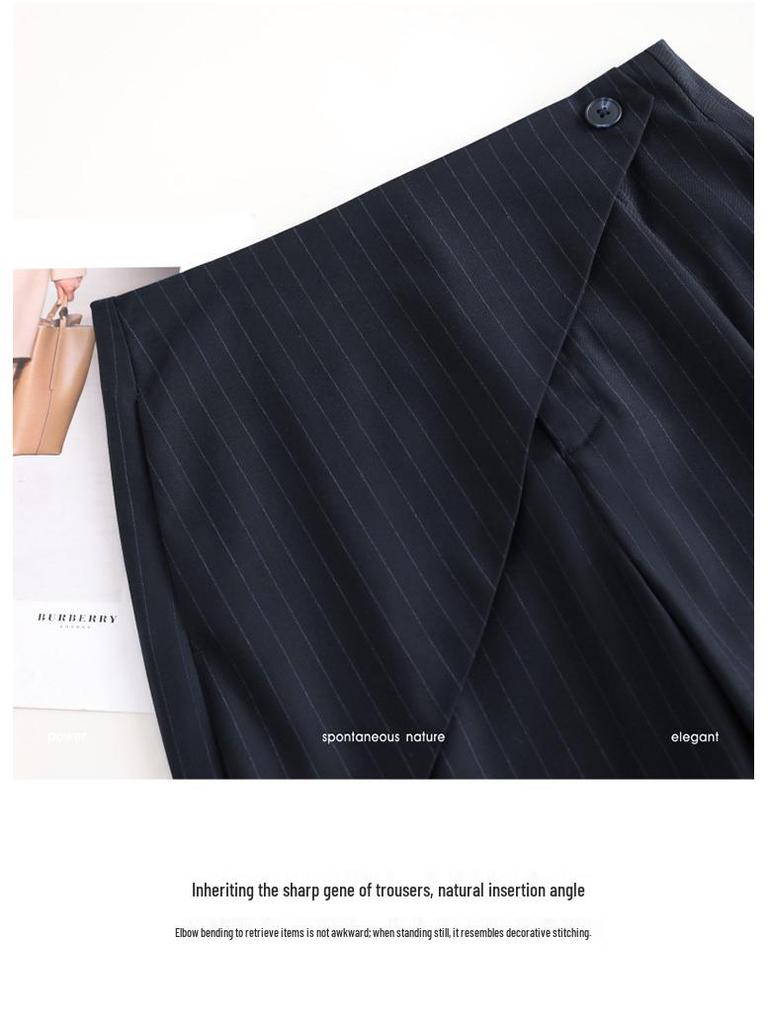 2026 Spring Women's Grey Wide-Leg High-Waisted Drapey Suit Pants, Floor-Length