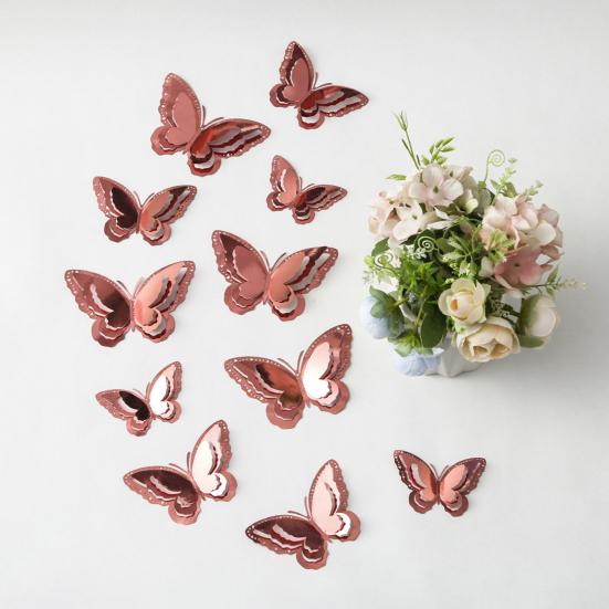 12 Pcs 3 Layers Wing Butterfly Wall Decor Removable 3D Hollow Butterfly Wall Decals for Crafts Home Bedroom Baby Shower Birthday Party Cake Decoration