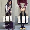 Dot and Stripe Monopia Canvas A4 Divided Tote Bag, DS-15586, Natural x Black