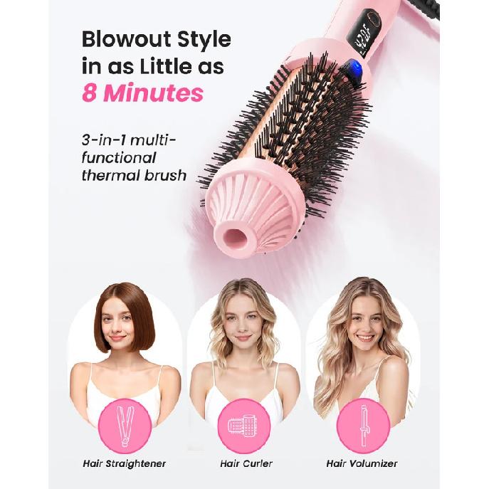 Thermal Brush Blowout Boost 1.5 inch Heated Round Brush for Blowout Look Dual Voltage Negative Ion Technology 6 Temperature Mode