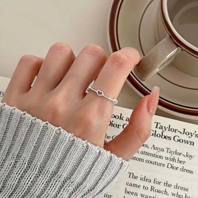 18 Karat Gold & S925 Sterling Silber Zarter Offener Bandring mit Herz-Ausschnitt