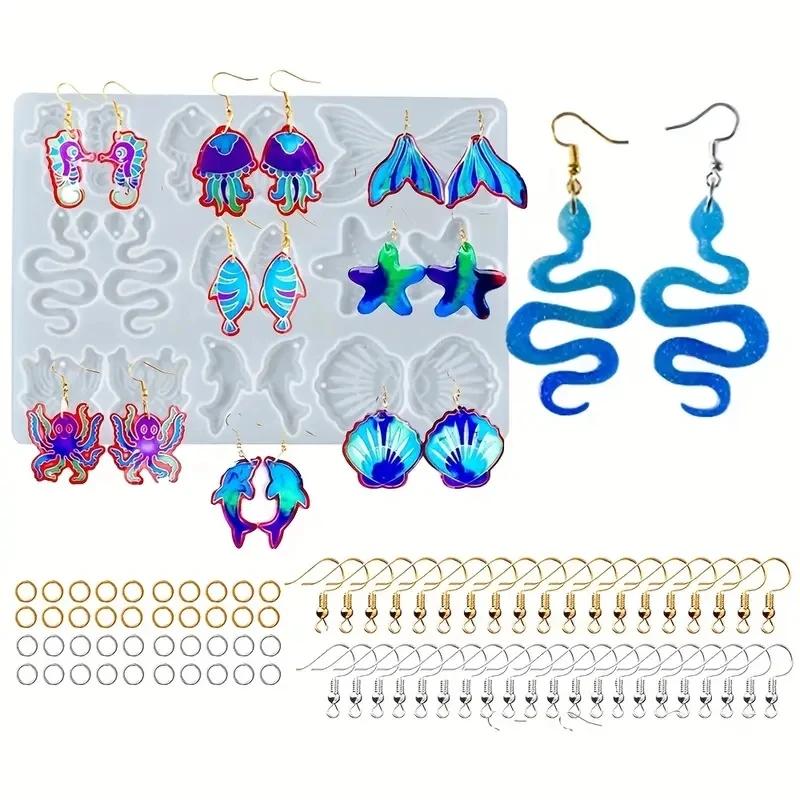 1Set Ocean Series Earring Resin Silicone Molds 20 Pairs Earring Hooks 40pcs Jump Rings In Golden And Slivery
