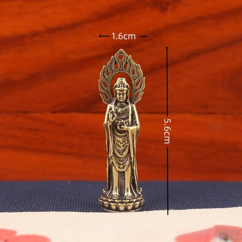Статуэтка Гуаньинь Декор для дома Фигурка Статуя Будды Украшения Буддийский Храм Подарки, Небольшая бронзовая посуда Гуаньинь, Металлические изделия светло-серый