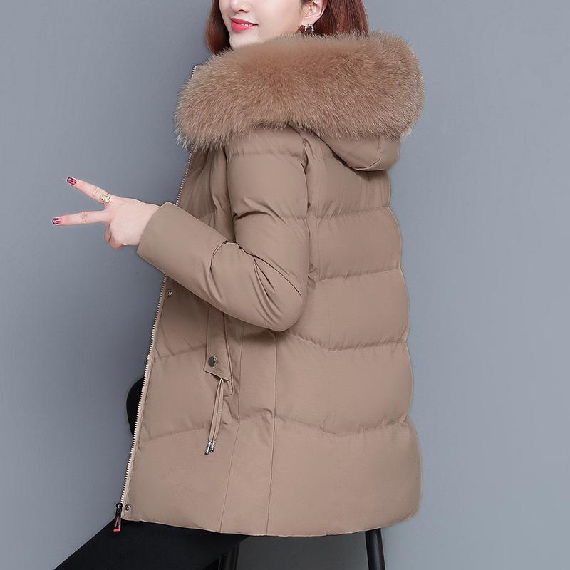 

Пуховая хлопковая куртка женская средней длины пальто устойчивая к холоду теплая зимняя одежда L темные хаки